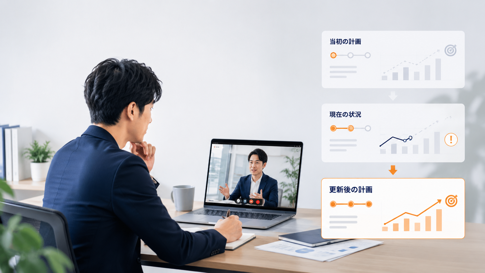 専任コーチと学習計画を見直すイメージ