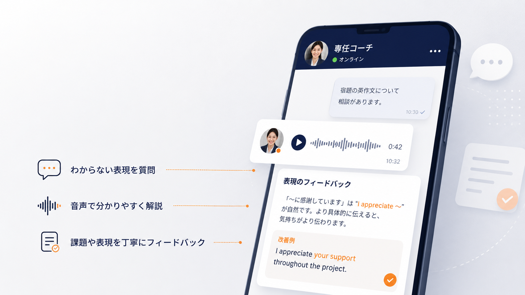 専任コーチへ学習相談や音声を送るイメージ
